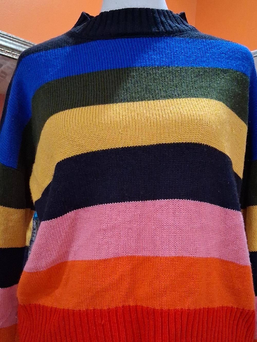 Timing Striped Crewneck Sweater in Blue, Green, Yellow, Navy, Pink, Orange, Red